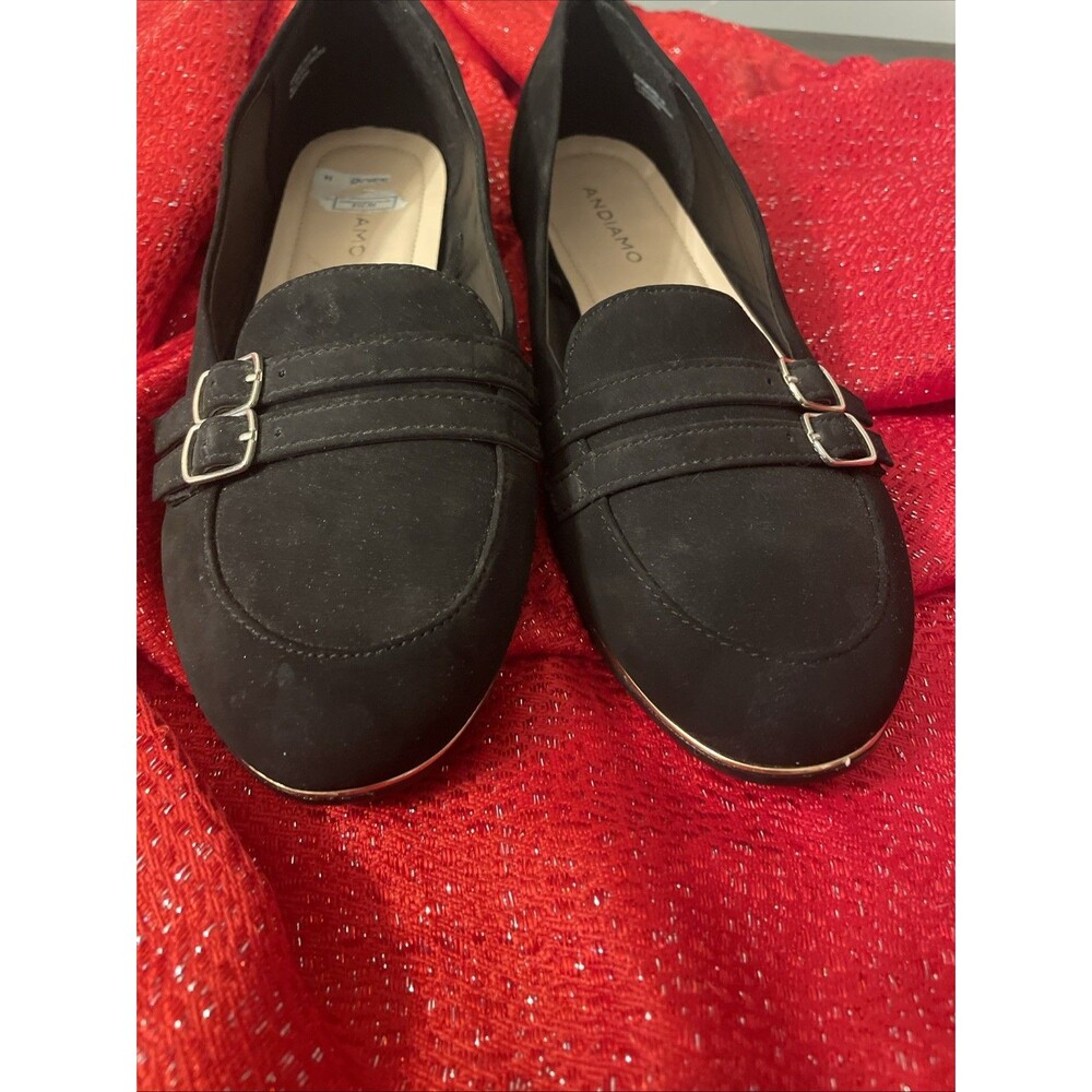 ANDIAMO  SLIP ON FLAT  Loafer Black Synthetic 9 WIDE VNC Buckles